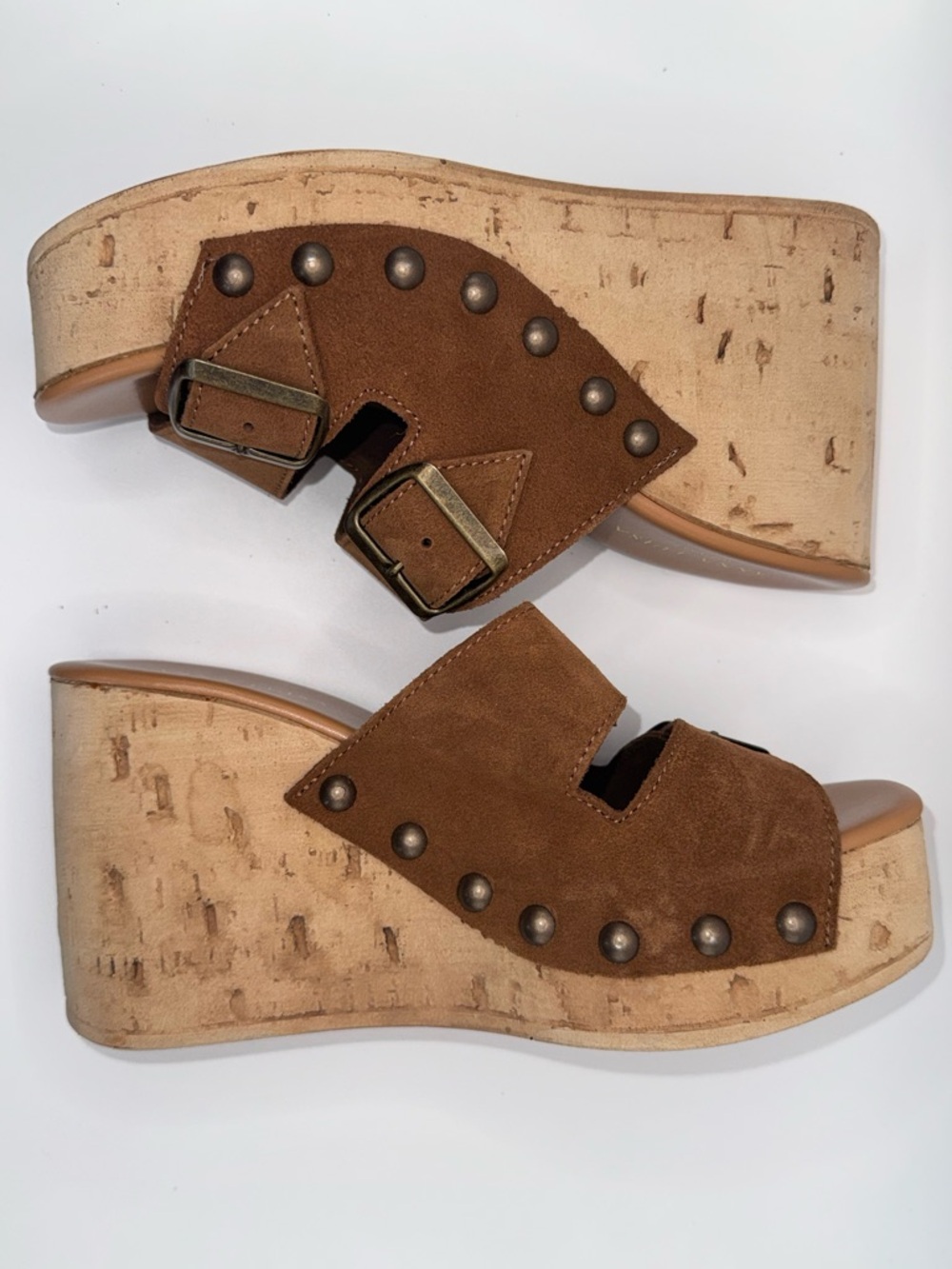 NEW Anna Luisa Amalfi Brown Suede Cork Wedge Sandals Size 7 Made in Italy - Picture 9 of 15